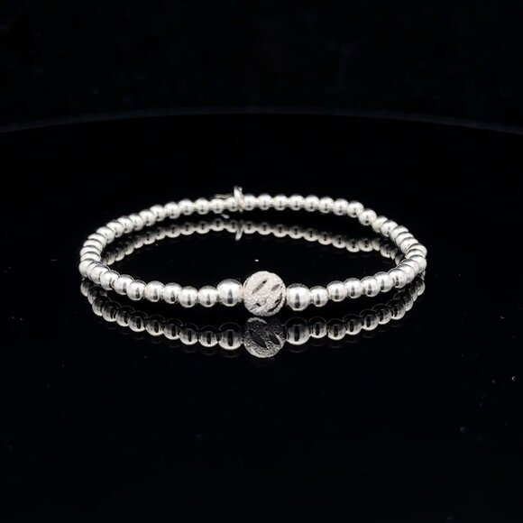 925 Sterling Silver Beaded Stretch Stacking Bracelet Minimalist - Picture 1 of 6